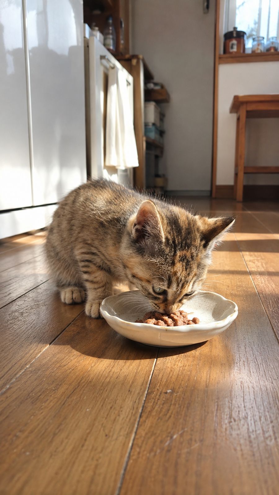 ごはんを食べる子猫