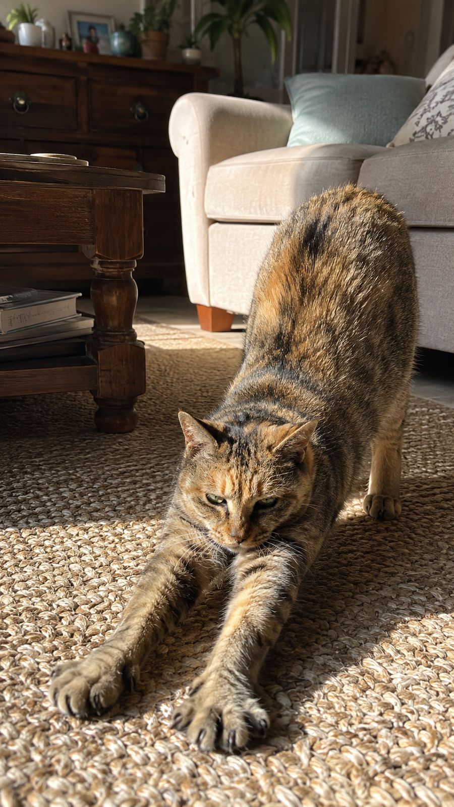 伸びをする猫